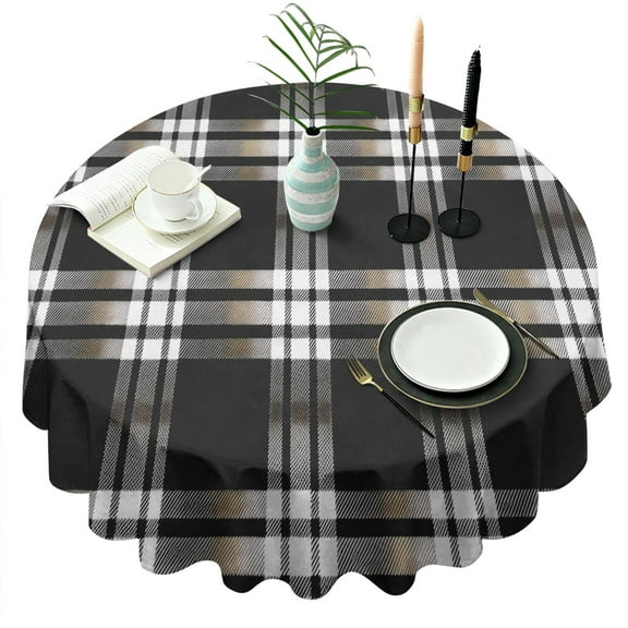 Round Table Cloth Buffalo Plaid Black and White Checkered Tablecloth 60x60inch Tableclothes Washable Foldable and Durable Tablecloths Polyester Tablecloth for Dining Table Buffet Parties Camping