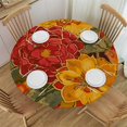 thumbnail image 1 of Round Table Cloth Cover Burnt Orange Flowers Elastic Fitted Tablecloth Floral Pattern Waterproof Wipeable Patio Table Cloths for Round, 1 of 8