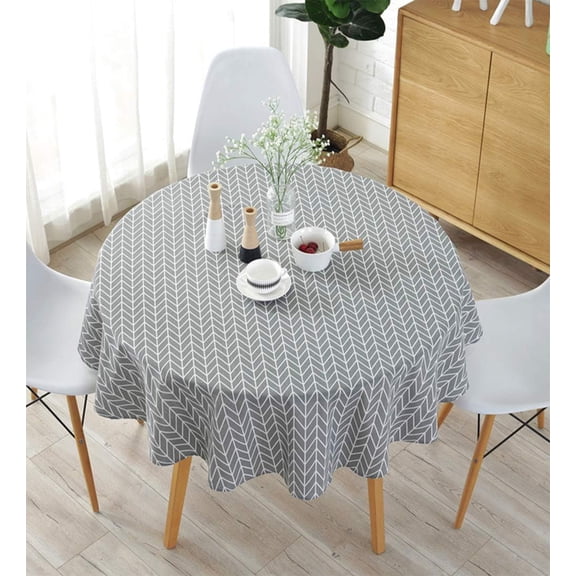 Round Table Cloth Cover Cotton Linen Tablecloth Grey Nordic Twill Table Clothes for Round Table, Dinner Christmas Holiday Party Picnic Use