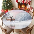 thumbnail image 1 of Round Table Cloth with Elastic Fitted Edged, Winter Elk Pine Tree Waterproof Tablecloth for 36"-44" Tables Forest Animal Snowflake Scenery Wipeable Indoor Table Cover for Kitchen Picnic Camping, 1 of 9