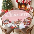 thumbnail image 1 of Round Table Cloth with Elastic Fitted Edged, Winter Snowman Santa Claus on Pink Waterproof Tablecloth for 45"-54" Tables Elk Fir Leaves Pine Tree Wipeable Indoor Table Cover for Kitchen Camping, 1 of 9