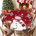 thumbnail image 1 of Round Table Cloth with Elastic Fitted Edged, Xmas Snowman Berry Bird on Red Waterproof Tablecloth for 55"-60" Tables Pine Tree Snow Reindeer Wipeable Indoor Table Cover for Kitchen Picnic Camping, 1 of 9