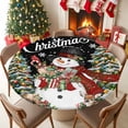 thumbnail image 1 of Round Table Cloth with Elastic Fitted Edged, Xmas Tree Winter Snowman Snow Waterproof Tablecloth for 36"-44" Tables Reindeer Cardinal on Black Wipeable Indoor Table Cover for Kitchen Picnic Camping, 1 of 9