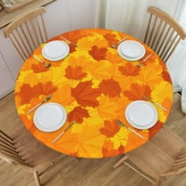 Round Table Cloth Fall Maple Leaf Tablecloth Elastic Edge Fitted Autumn Leaves Table Cover Fits Tables Up to 45"-50" Diameter