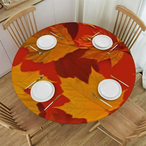 Round Table Cloth Fall Tablecloth Elastic Edge Fitted Autumn Leaves Table Cover Fits Tables Up to