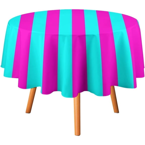 Round Table Cloth Hot Pink and Turquoise Stripes Tablecloths Washable Table Cover for Kitchen Dinning Party Tabletop Modern Decoration,60inch
