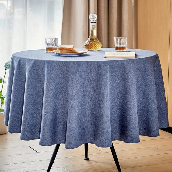 Round Table Cloth Linen Farmhouse Tablecloth Waterproof Anti-Shrink Soft and Wrinkle Resistant Decorative Fabric Table Cover for Kitchen (Denim Blue, 60" Round (2-4 Seats))