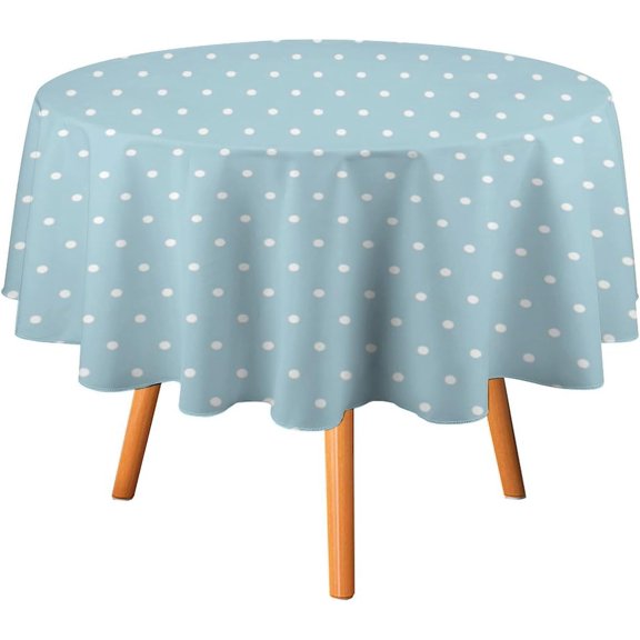 Round Table Cloth Modern Polka Dots Light Blue Tablecloths Washable Table Cover for Kitchen Dinning Party Tabletop Modern Decoration,70inch