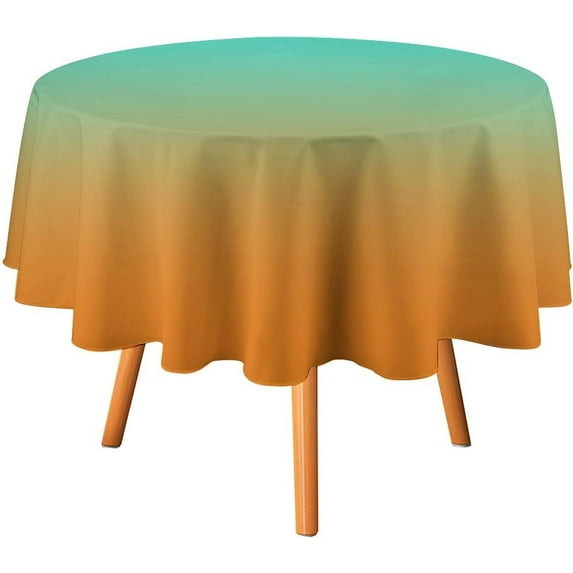 Round Table Cloth Modern Turquoise Orange Gradient Tablecloths Washable Table Cover for Kitchen Dinning Party Tabletop Modern Decoration,60inch
