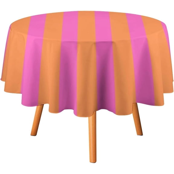 Round Table Cloth Pink, Orange Stripes Geometric Tablecloths Washable Table Cover for Kitchen Dinning Party Tabletop Modern Decoration,60inch