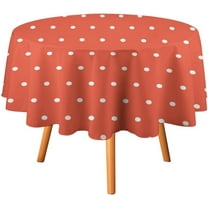 Round Table Cloth, Red Orange White Polka Dots Tablecloth Washable Dinng Table Covers Decorative for Kitchen & Table Linens 70" x 70"