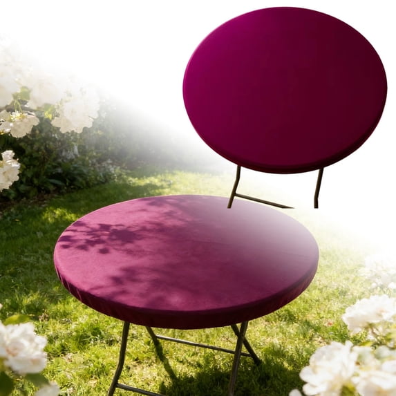 Round Table Cloth, Reversible Waterproof Stain Resistant Elastic Stretch Tablecloth, Wipe Clean Table Cover for Outdoor/Indoor Use,80CM, Red