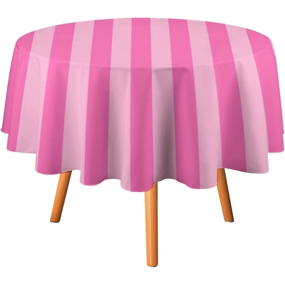 Round Table Cloth Stripe Pink Tablecloths Washable Table Cover for Kitchen Dinning Party Tabletop Modern Decoration,60inch
