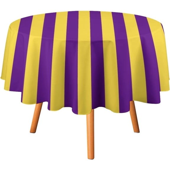 Round Table Cloth Stripe Purple Yellow Tablecloths Washable Table Cover for Kitchen Dinning Party Tabletop Modern Decoration,60inch