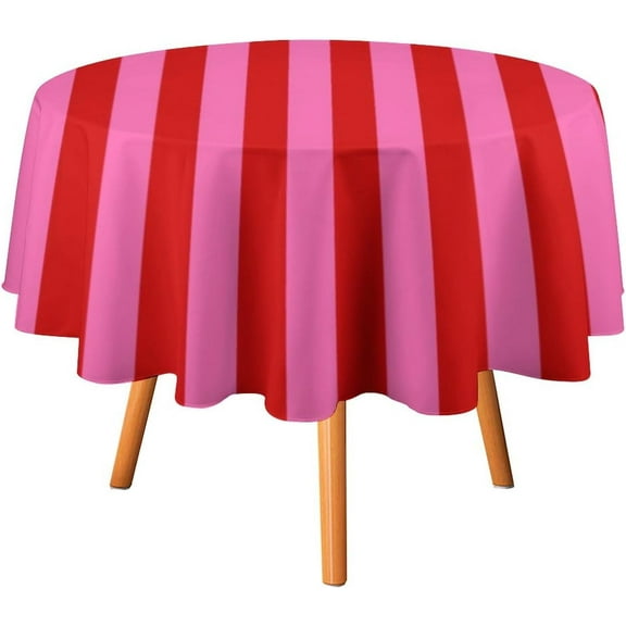 Round Table Cloth Stripe Red Hot Pink Tablecloth Washable Table Cover for Kitchen Dinning Party Tabletop Modern Decoration,70inch