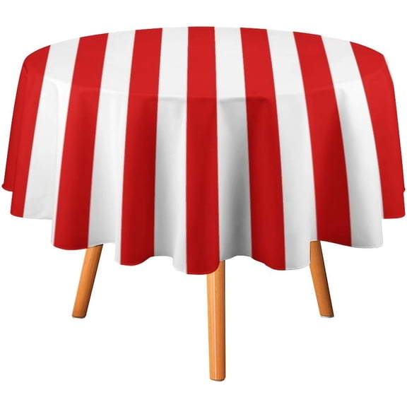 Round Table Cloth Stripe Red White Tablecloths Washable Table Cover for Kitchen Dinning Party Tabletop Modern Decoration,60inch