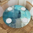 thumbnail image 1 of Round Table Cloth Teal and Grey Abstract Art Painting Tablecloth Elastic Edge Fitted Turquoise Table Cover Up to Size 40"-44" Diameter, 1 of 6
