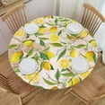 thumbnail image 1 of Round Table Cloth Vintage Lemon Flower and Leaves Tablecloth Elastic Edge Fitted Table Cover Up to 36"-44" Diameter, 1 of 6