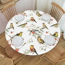 Round Table Cloth Watercolor Bird Tablecloth Elastic Edge Fitted Table Cover Fits Tables Up to 36"-44" Diameter