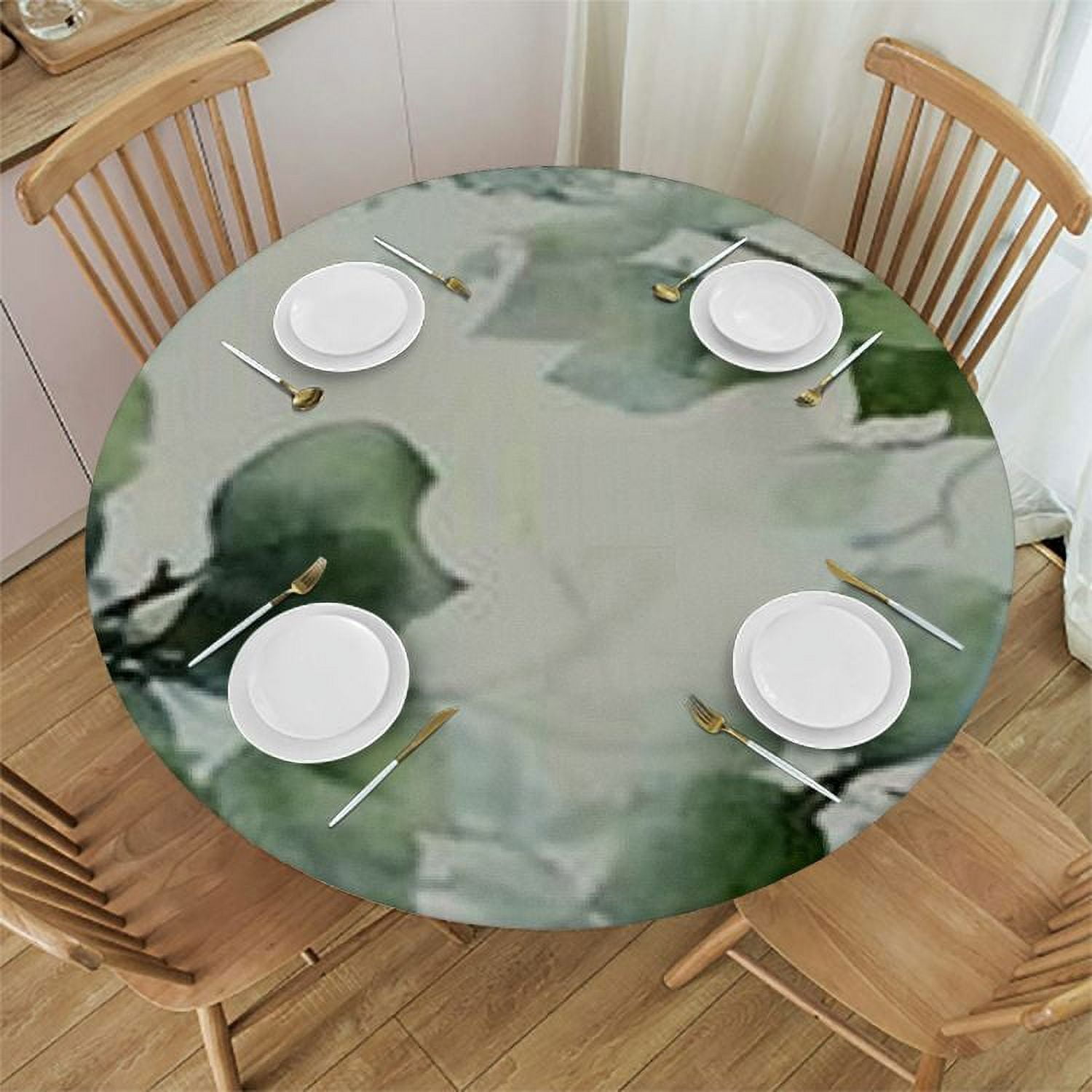 Round Table Cloth Watercolor Green Leaf Tablecloth Elastic Edge Fitted Table Cover Leaves Fits Tables Up To