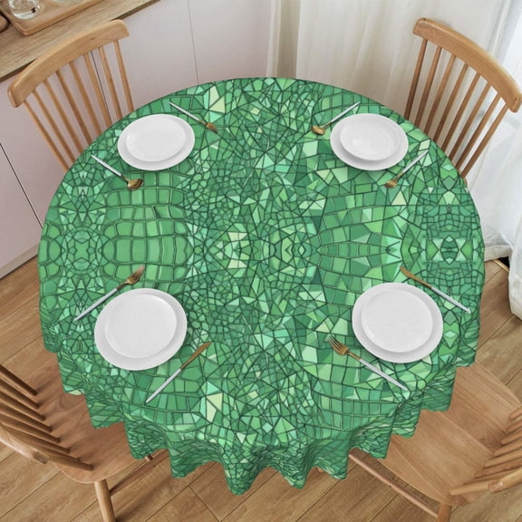 Round Table Cloths 60 Inch Alligator Skin Green Texture Pattern Tablecloth Kitchen Dining Christmas Holiday Party Decor Table Cloth