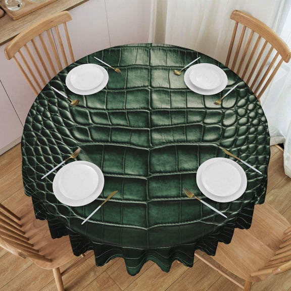 Round Table Cloths 60 Inch Alligator Skin Seamless Green Texture Tablecloth Kitchen Dining Christmas Holiday Party Decor Table Cloth