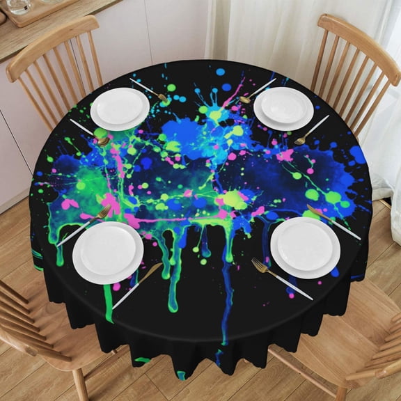 Round Table Cloths 60 Inch Blue Neon Paint Splatter Tablecloth Kitchen Dining Christmas Holiday Party Decor Table Cloth