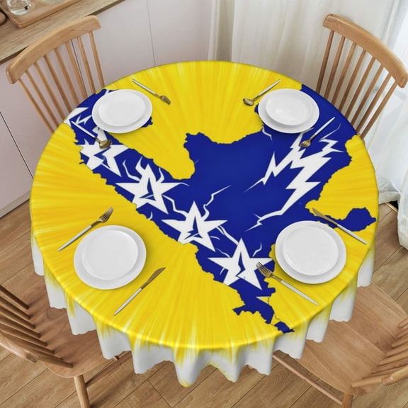 Round Table Cloths 60 Inch Bosnian Flag Map Tablecloth Kitchen Dining Christmas Holiday Party Decor Table Cloth