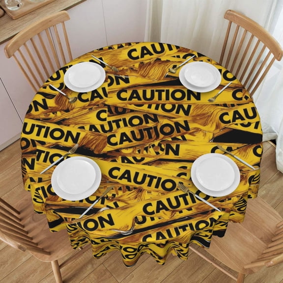 Round Table Cloths 60 Inch Caution Yellow Adhesive Tape Tablecloth Kitchen Dining Christmas Holiday Party Decor Table Cloth