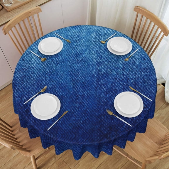 Round Table Cloths 60 Inch Denim Blue Tablecloth Kitchen Dining Christmas Holiday Party Decor Table Cloth