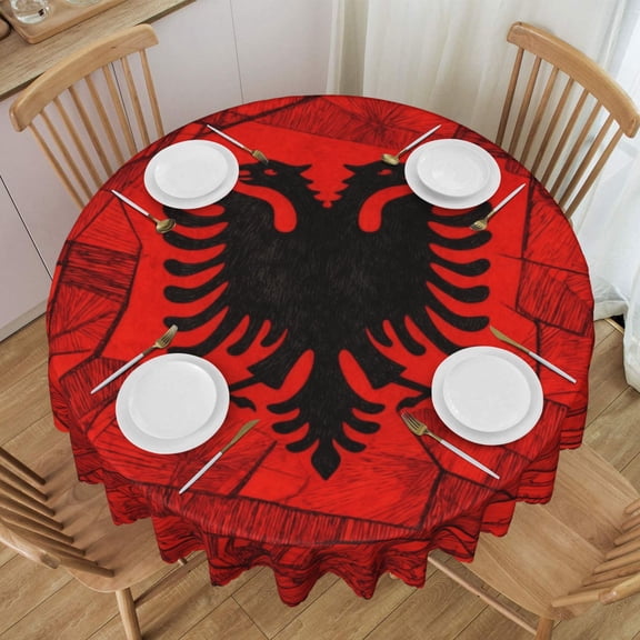 Round Table Cloths 60 Inch Flag Of Albania Tablecloth Kitchen Dining Christmas Holiday Party Decor Table Cloth
