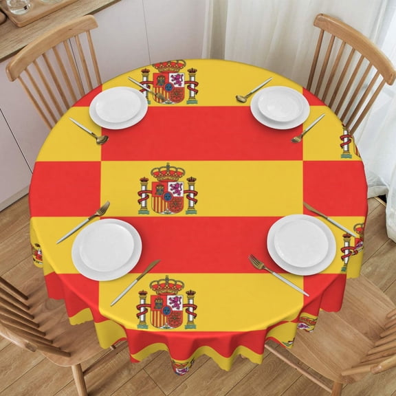 Round Table Cloths 60 Inch Flag Of Spain Tablecloth Kitchen Dining Christmas Holiday Party Decor Table Cloth