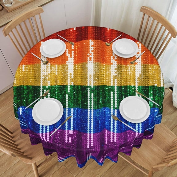 Round Table Cloths 60 Inch Gay Pride Rainbow Flag Tablecloth Kitchen Dining Christmas Holiday Party Decor Table Cloth