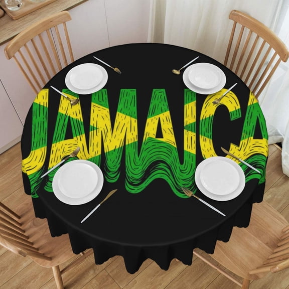 Round Table Cloths 60 Inch Jamaican Logo Tablecloth Kitchen Dining Christmas Holiday Party Decor Table Cloth