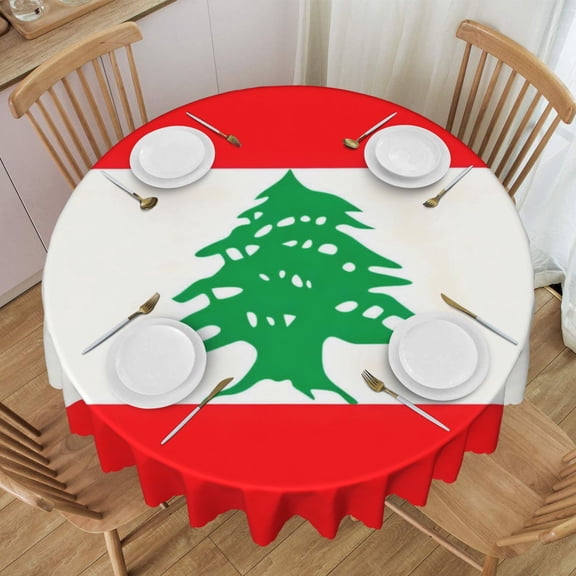Round Table Cloths 60 Inch Lebanese-Flag Tablecloth Kitchen Dining Christmas Holiday Party Decor Table Cloth