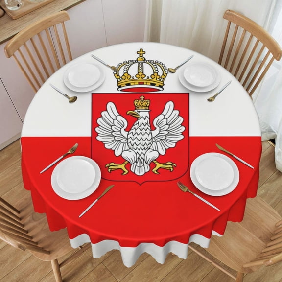 Round Table Cloths 60 Inch Polish-Flag Tablecloth Kitchen Dining Christmas Holiday Party Decor Table Cloth
