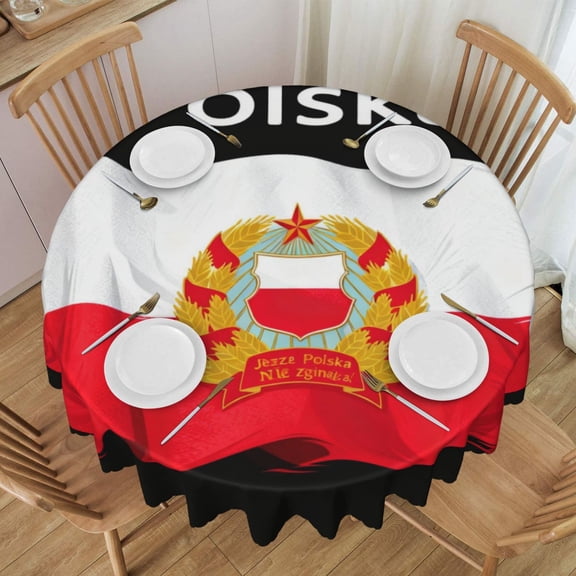 Round Table Cloths 60 Inch Polska Polish Flag Tablecloth Kitchen Dining Christmas Holiday Party Decor Table Cloth