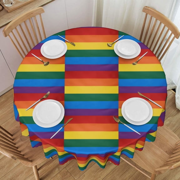 Round Table Cloths 60 Inch Rainbow Pride Flag Tablecloth Kitchen Dining Christmas Holiday Party Decor Table Cloth