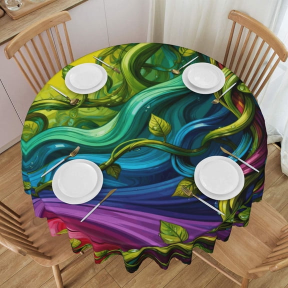 Round Table Cloths 60 Inch Rainbow Stripes Tablecloth Kitchen Dining Christmas Holiday Party Decor Table Cloth