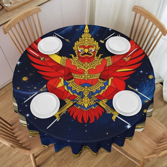 Round Table Cloths 60 Inch Thailand National Emblem Tablecloth Kitchen Dining Christmas Holiday Party Decor Table Cloth