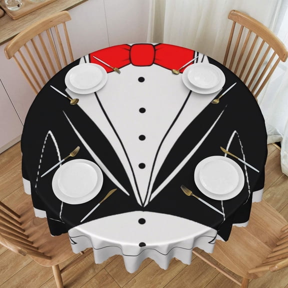 Round Table Cloths 60 Inch Tuxedo Bow Tie Tablecloth Kitchen Dining Christmas Holiday Party Decor Table Cloth