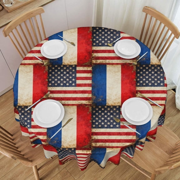 Round Table Cloths 60 Inch United-States Russian Flag Tablecloth Kitchen Dining Christmas Holiday Party Decor Table Cloth