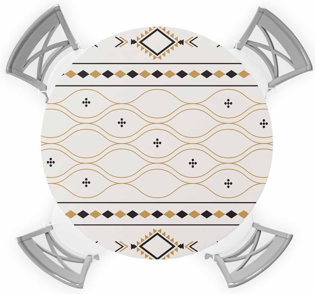 Round Table Cloths, Bohemian Geometric Abstract Graphics Retro