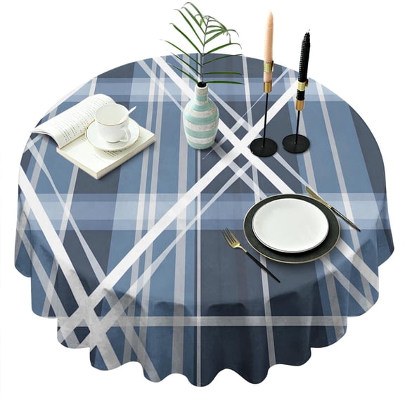 Round Table Cloths Royal Blue and White Checkered Buffalo Palid Table Cloth 60x60inch Table Cloths Waterproof and Reusable Tablecloth Polyester Tablecloth for Weddings Banquets or Restaurants