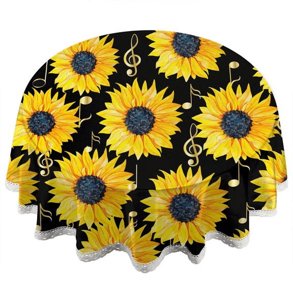 Round Table Cloths Tablecloths Waterproof Tablecloth Cloth Lace Polyester Table Cover for Kitchen Dining, Sunflower Tablecloth, 60 in Round