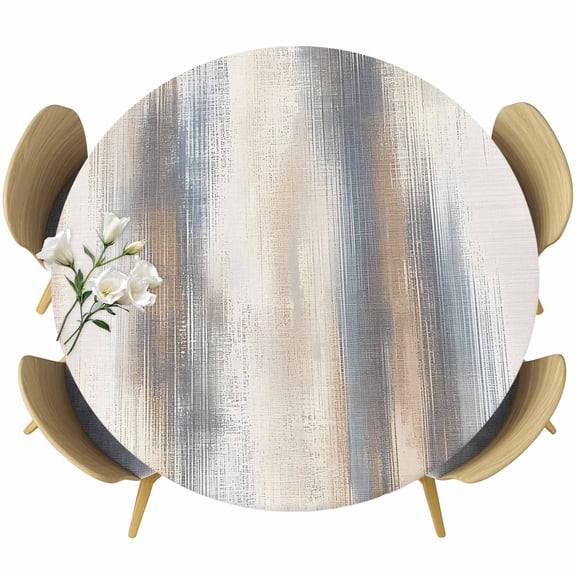 Round Table Cover 36-44 Inch Beige Gray Waterproof Reusable Table Cloth Round Fitted Vinyl Tablecloth with Elastic Edged for Parties Outdoors, Abstract Grunge Mottled Neutral Texture