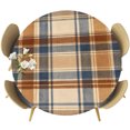 thumbnail image 1 of Round Table Cover 36-44 Inch Blue Brown Checked Waterproof Reusable Table Cloth Round Fitted Vinyl Tablecloth with Elastic Edged for Parties Outdoors, Beige Buffalo Plaid Farmhouse, 1 of 9