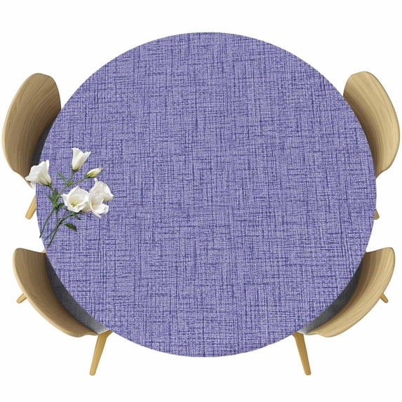 Round Table Cover 36-44 Inch Dark Purple Waterproof Reusable Table Cloth Round Fitted Vinyl Tablecloth with Elastic Edged for Parties Outdoors, Rustic Farmhouse Solid Color
