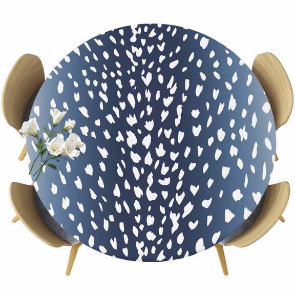Round Table Cover 36-44 Inch Denim Blue Sheep Skin Waterproof Reusable Table Cloth Round Fitted Vinyl Tablecloth with Elastic Edged for Parties Outdoors, Ombre Farmhouse Animal Print