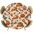 thumbnail image 1 of Round Table Cover 36-44 Inch Fall Pumpkins Waterproof Reusable Table Cloth Round Fitted Vinyl Tablecloth with Elastic Edged for Parties Outdoors, Pie Food Thanksgiving Maple Leaves, 1 of 9